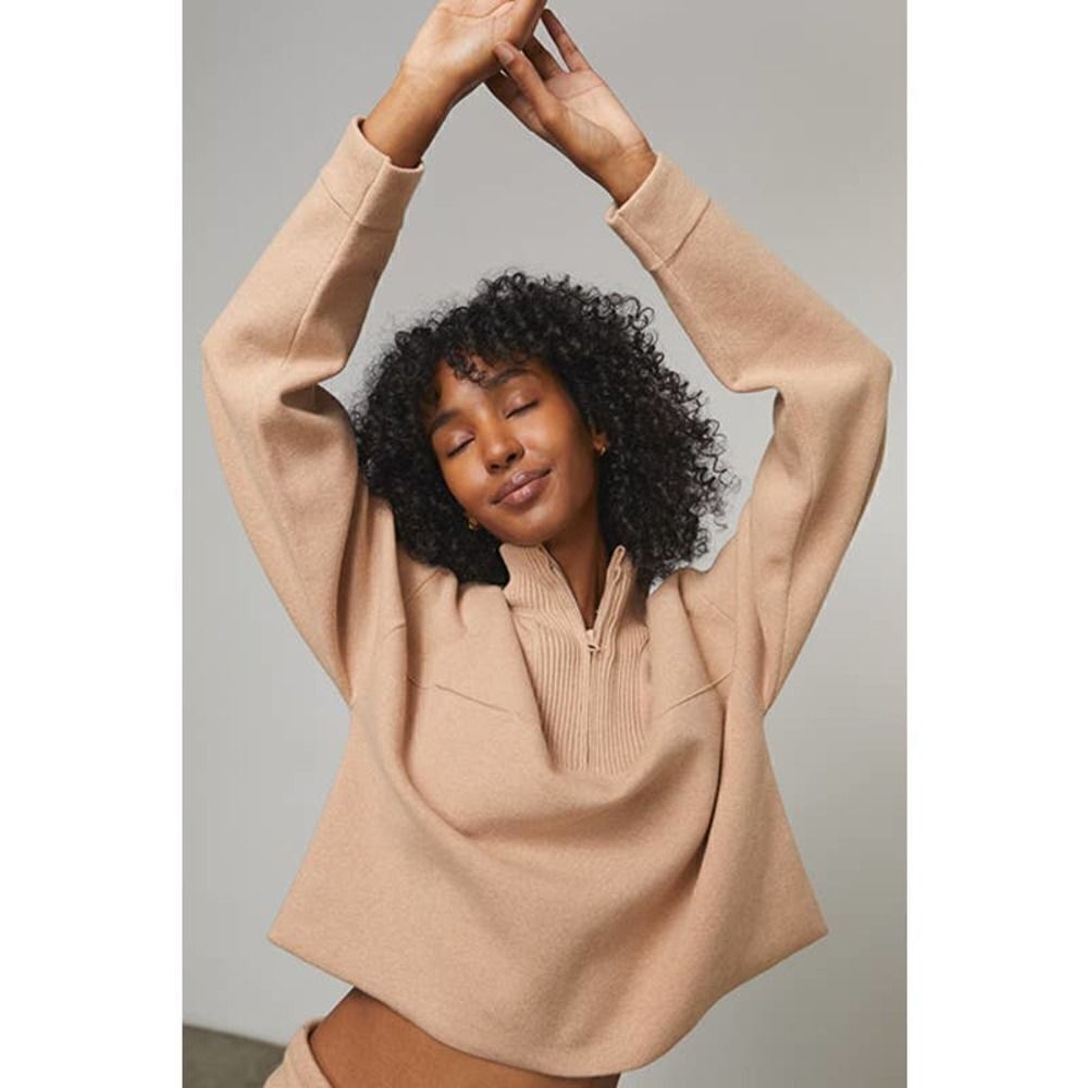 lunya cozy cotton silk zip pullover nutmeg L